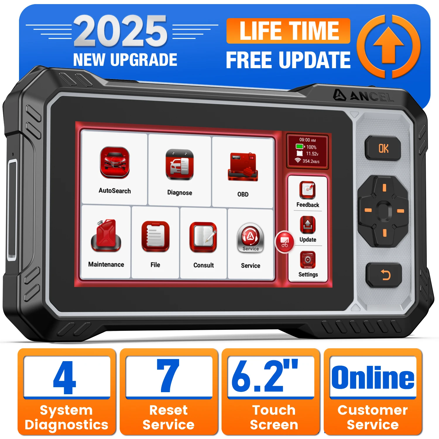 2025 НОВЫЙ сканер OBD2 ANCEL FX6000 4 системы диагностики экрана 6,2 дюйма ETC BMS масло SAS EPB ABS сброс активного тестирования инструменты OBD