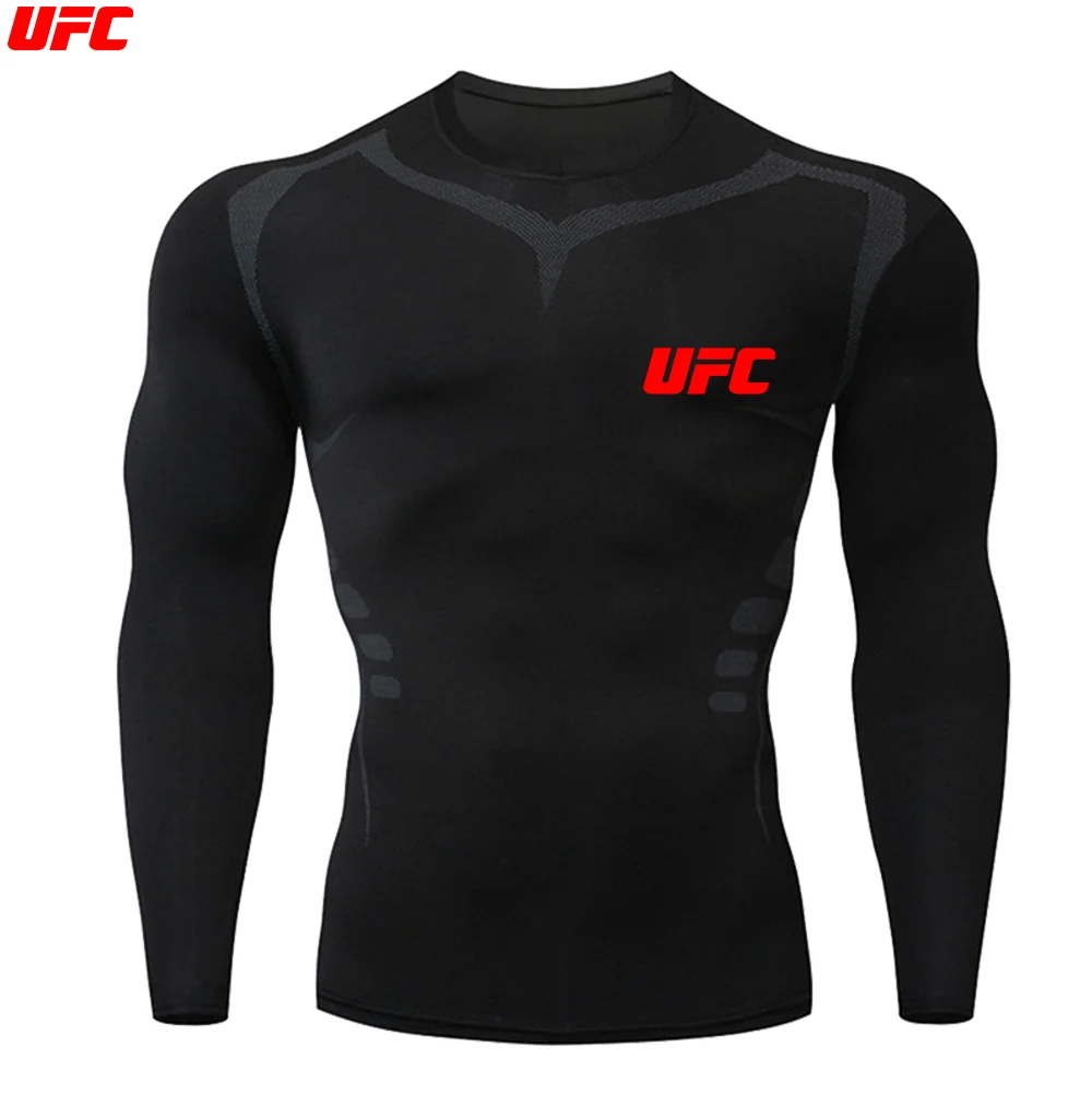 Фото UFC Бокс Тренажерный зал Мужская облегающая спортивная одежда Фитнес Бег Облегающая боевая футболка Спортивные быстросохнущие футболки Мужские №2