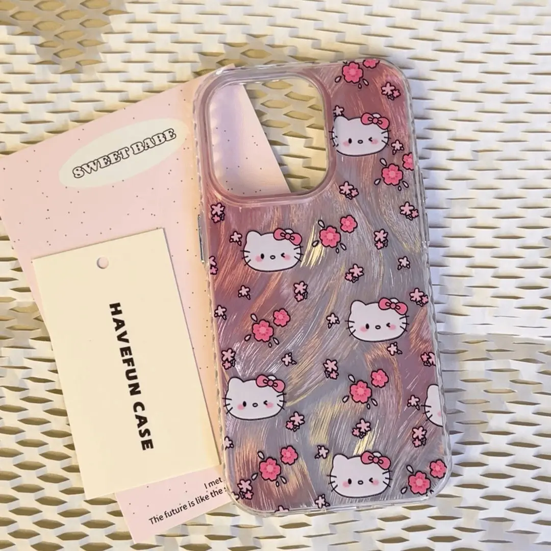 Фото Роскошный чехол для телефона Sanrio с изображением цветов Hello Kitty для iPhone 15 14 13 12 11 Pro Max X XR XS MAX 7 8 Plus милые Мультяшные чехлы для телефонов Y2k №4