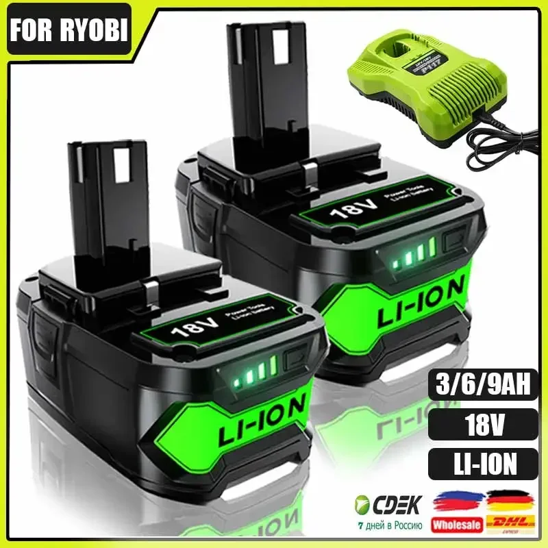 Для литий-ионного аккумулятора Ryobi 18 в, 3,0 Ач/6,0 Ач/9,0 Ач 18 в, сменный аккумулятор P108 P102 P103 P107 18 в, зарядное устройство