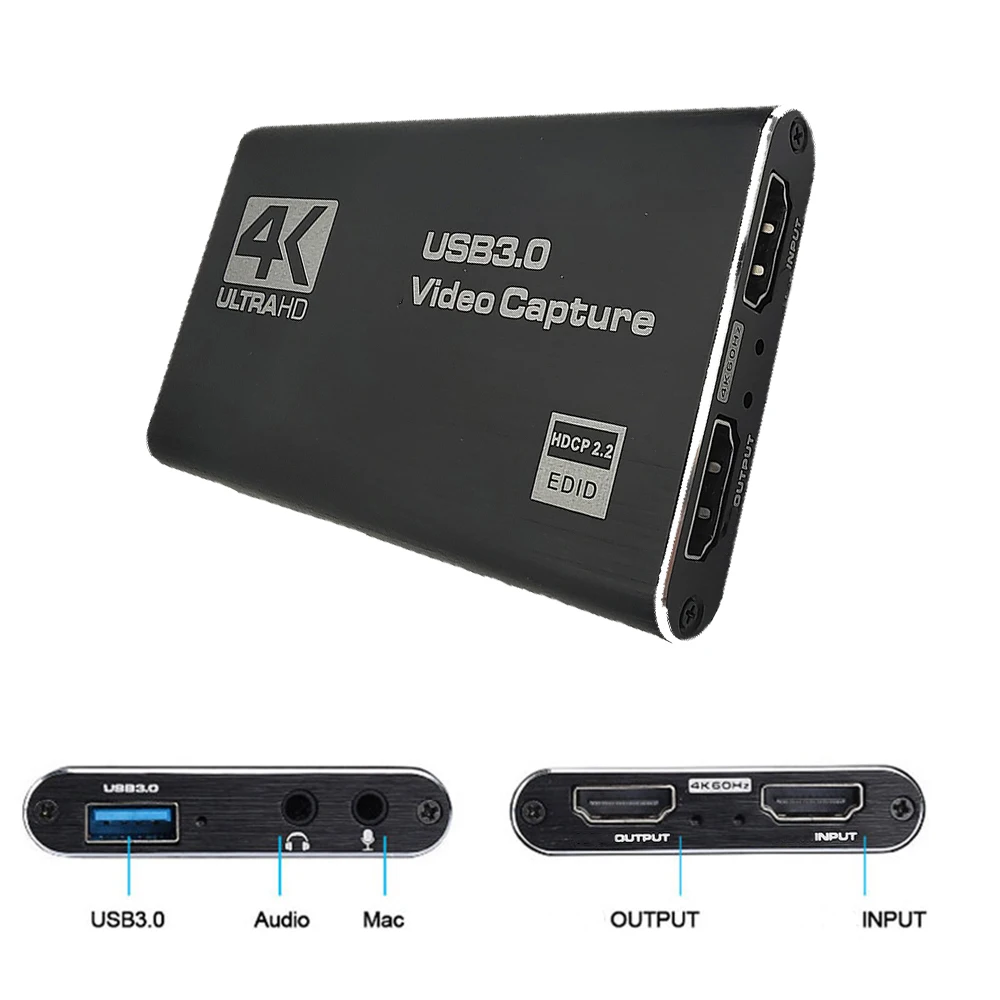 Карта видеозахвата 4K, 30 Гц, USB 3,0, HDMI-совместима с VHS, плата захвата PS4, игровая DVD-камера, видеомагнитофон для игр, прямой трансляции