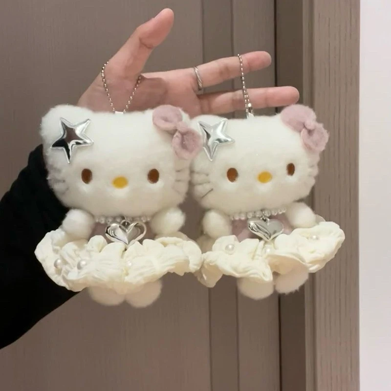 Kawaii Sanrio Hello Kitty брелок-подвеска с героями мультфильмов, плюшевые игрушки, кружевное платье принцессы, KT Cat, плюшевые брелки для ключей, плюшевый кулон
