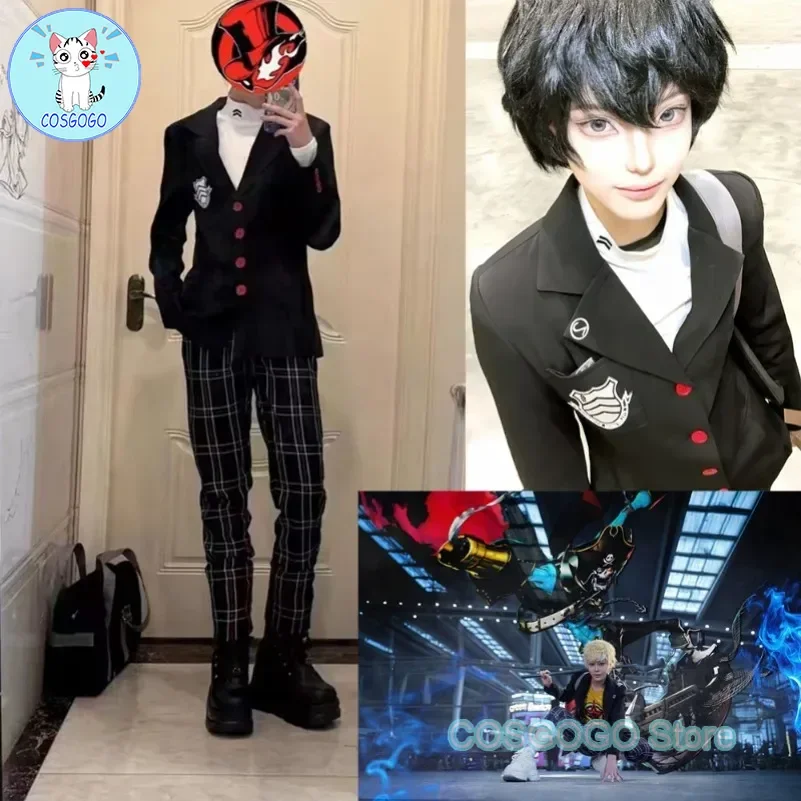 COSGOGO [На складе] Persona 5 Касуми Йошизава Косплей Костюм Школьный значок Костюм JK Униформа Платье Хэллоуин Вечеринка Ролевая игра Наряд W