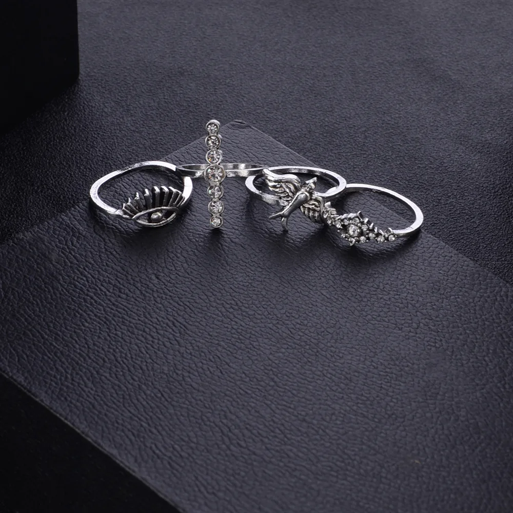 Фото 9 шт./компл. BoHo Campuran Shell Menelan Putri Wreath Jahat Mata Kristal Set Cincin Wanita Musim Panas Perjamuan Gaun Perhias №5