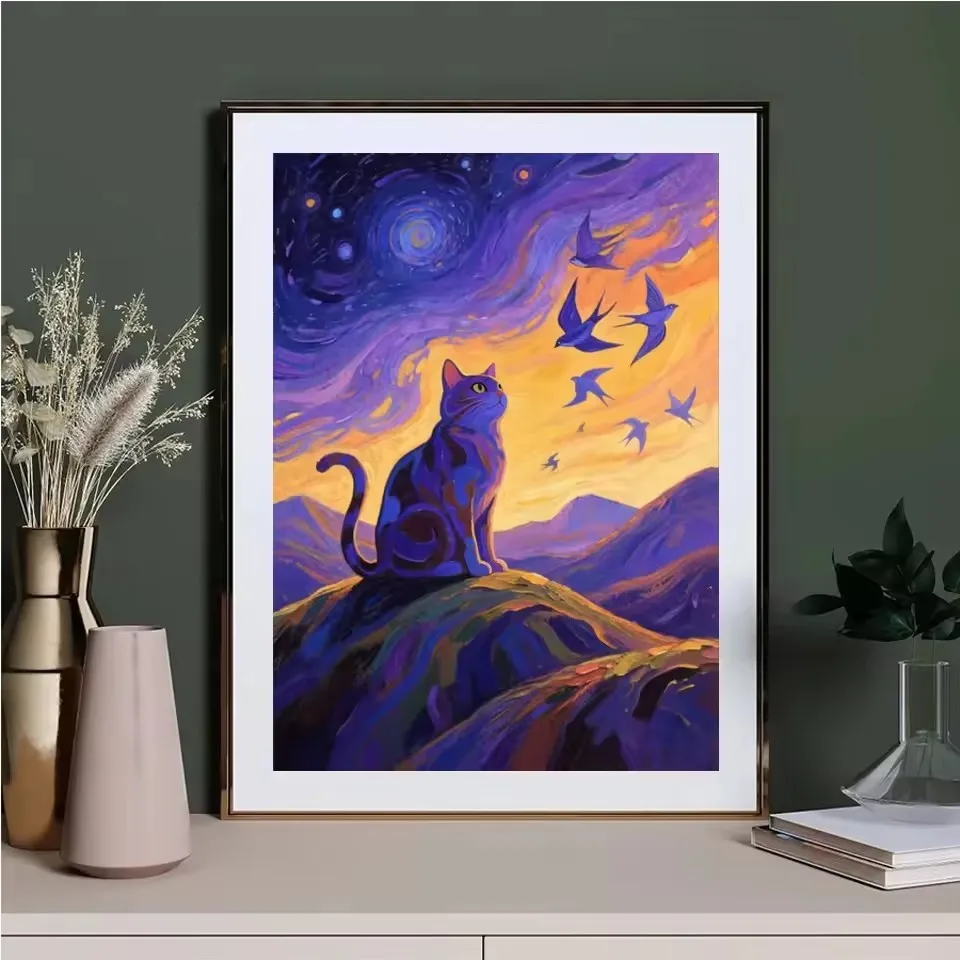 Фото 5D Diy алмазная живопись Хэллоуин летучая мышь животное Ван Гог кошка полная круглая квадратная дрель мозаика искусство вышивка крестиком украшение дома №3