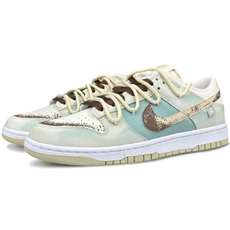 Фото 【Настроить】Nike Dunk Обувь для скейтбординга Мужские низкие кроссовки бежевого/синего/коричневого цвета DV0831-003 №4