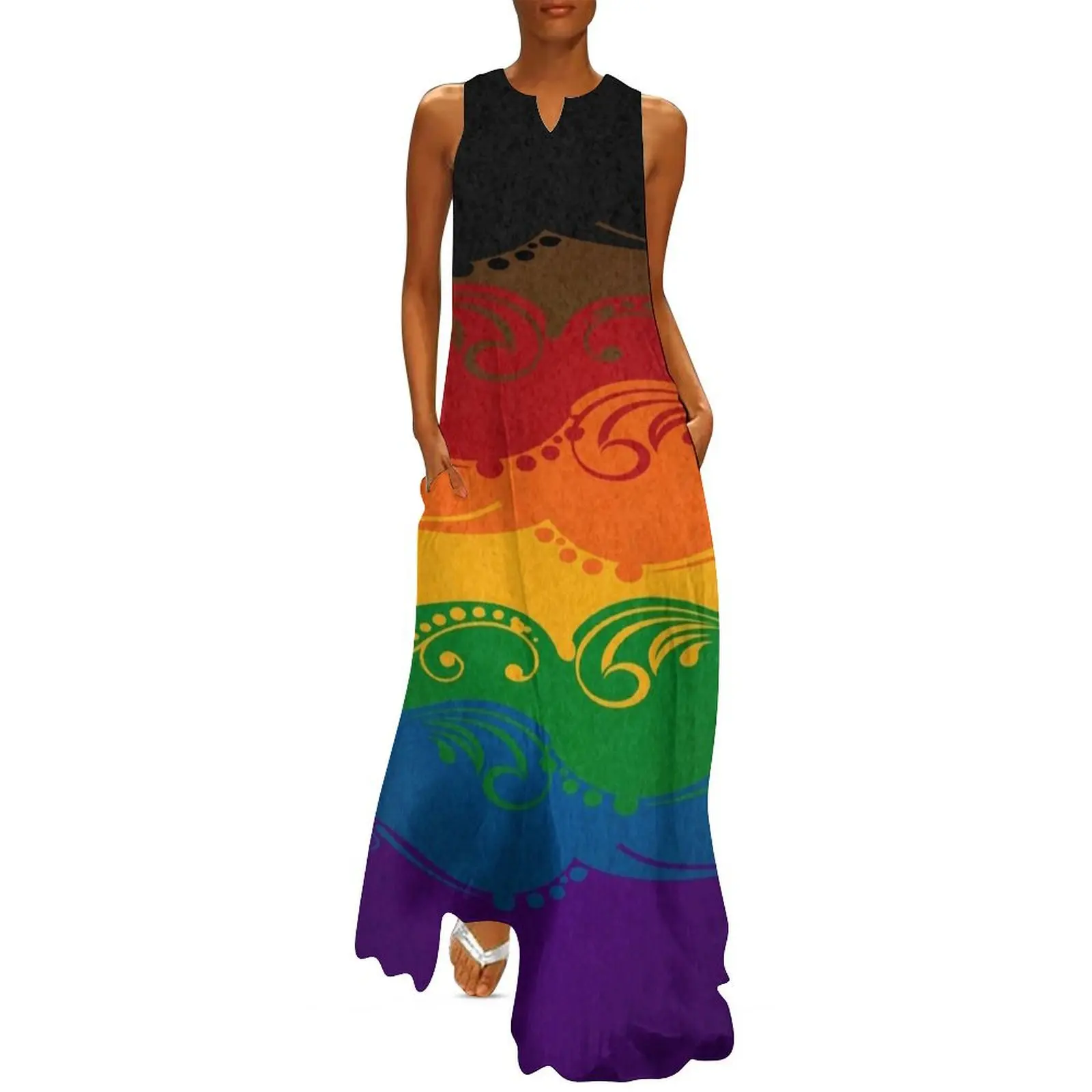 Необычное длинное платье с закрученным вставным флагом Rainbow Pride, длинное платье, церемониальные платья, летнее платье