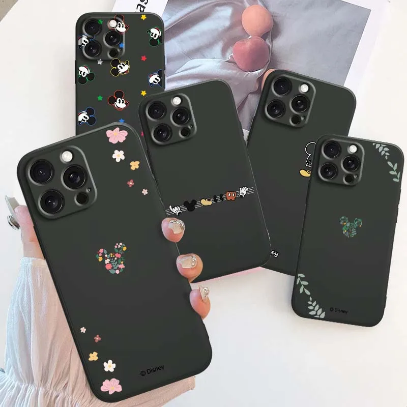 Модный чехол Disney с Микки Маусом для Apple iPhone 17, 16, 16E, 15, 14, 13, 12, 11 Air Pro Max Plus, черный мягкий силиконовый чехол для телефона