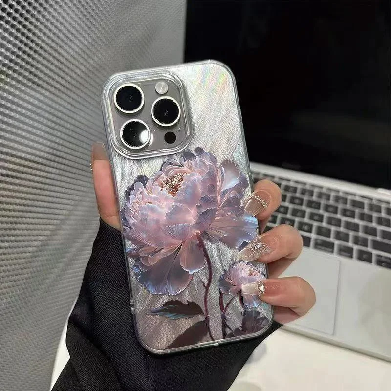 Фото Чехол для телефона с принтом розового пиона и лотоса для Samsung Galaxy S25 S24 S23 S22 S21 FE Ultra Plus 4G 5G, задняя крышка с текстурой перьев №2