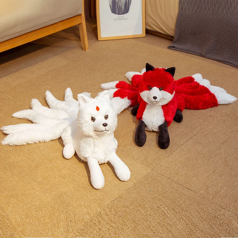 Фото Nine Tails Fox Myth Story Kyuubi Kitsune Белый Красный Мультяшный Животный ТВ-модель Небо Королевство Плюшевая игрушка Мягкая кукла Мальчик Девушка Подарок №3