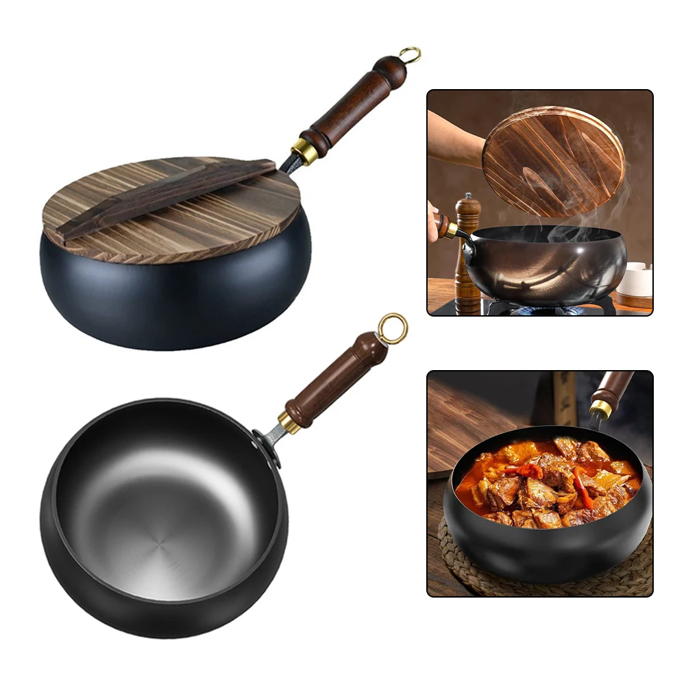 Фото Handmade Forging NON-STICK PAN Household Stir Fry Stew Pot Flat Bottom Small Frying Pan Kitchen Gas Stove Pan Cookware №3