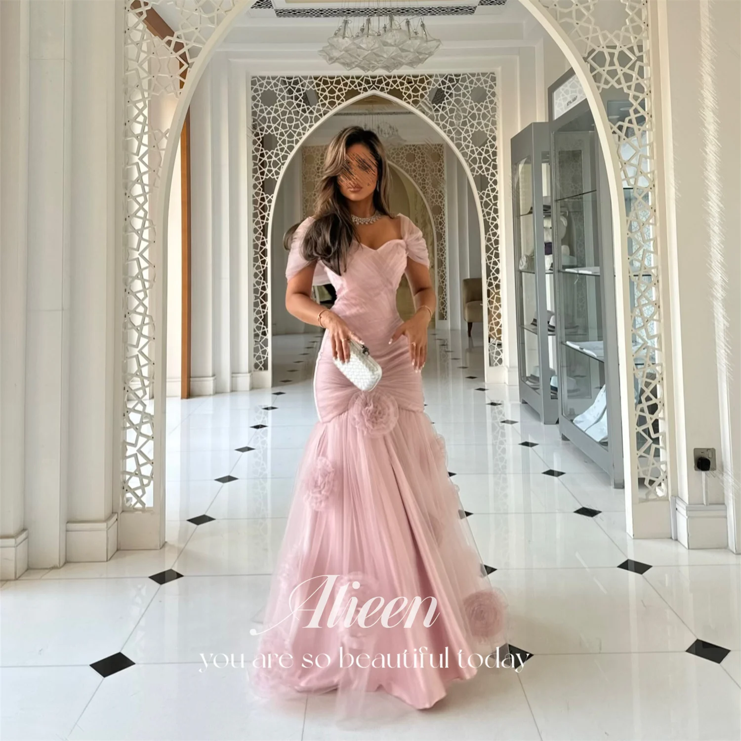 Aileen Женские вечерние платья 2025 Luxury Pink Vestidos De Festa по индивидуальному заказу فساتين سهرة Mermaid 3D Flowers Dress Prom Luxurious