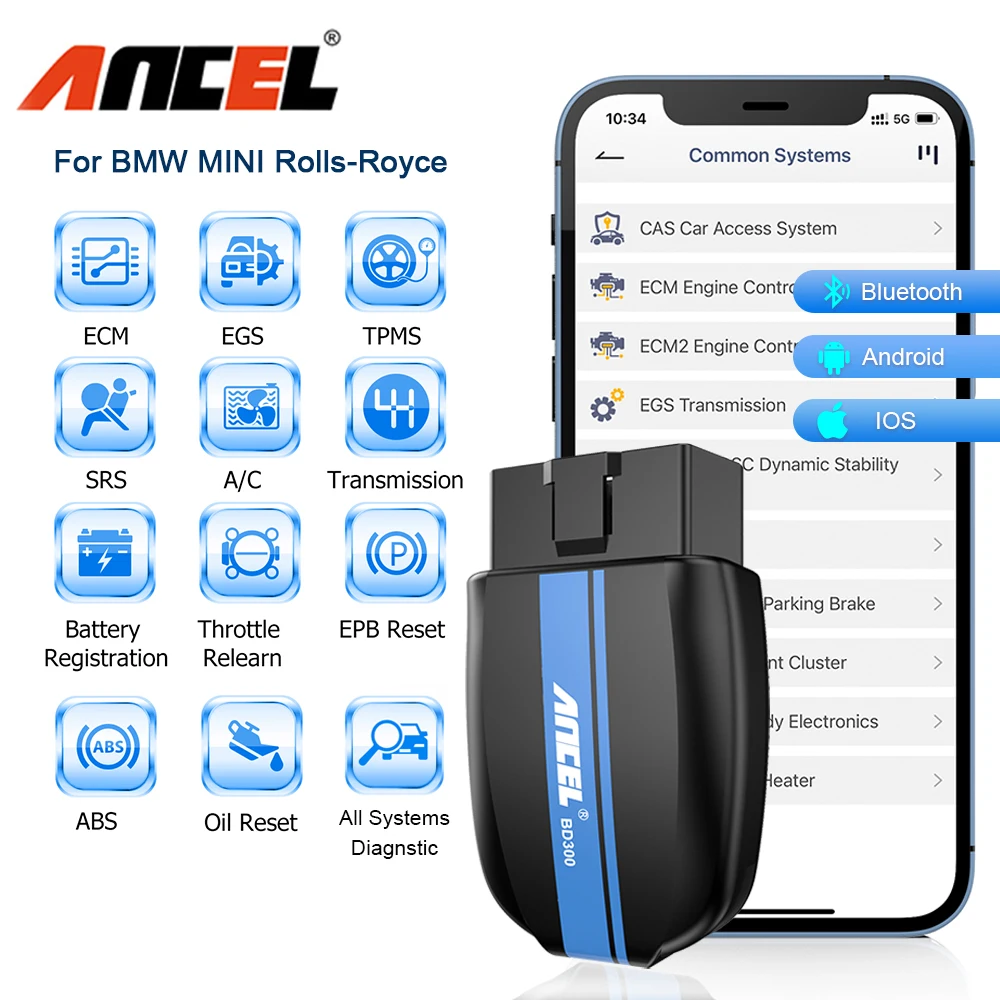 Ancel BD300 OBD2 Bluetooth Автомобильный сканер Профессиональный считыватель кодов для всех систем с функцией сброса EPB и ма...