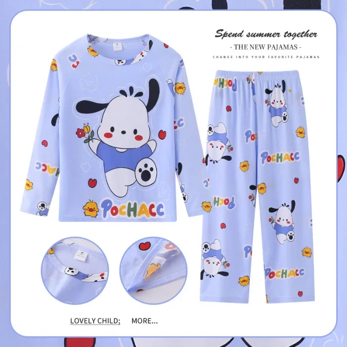 Фото Детские пижамные штаны Sanrio, комплект Hello Kitty Kuromi Cinnamoroll для девочек и мальчиков, Детская домашняя одежда с длинными рукавами №5
