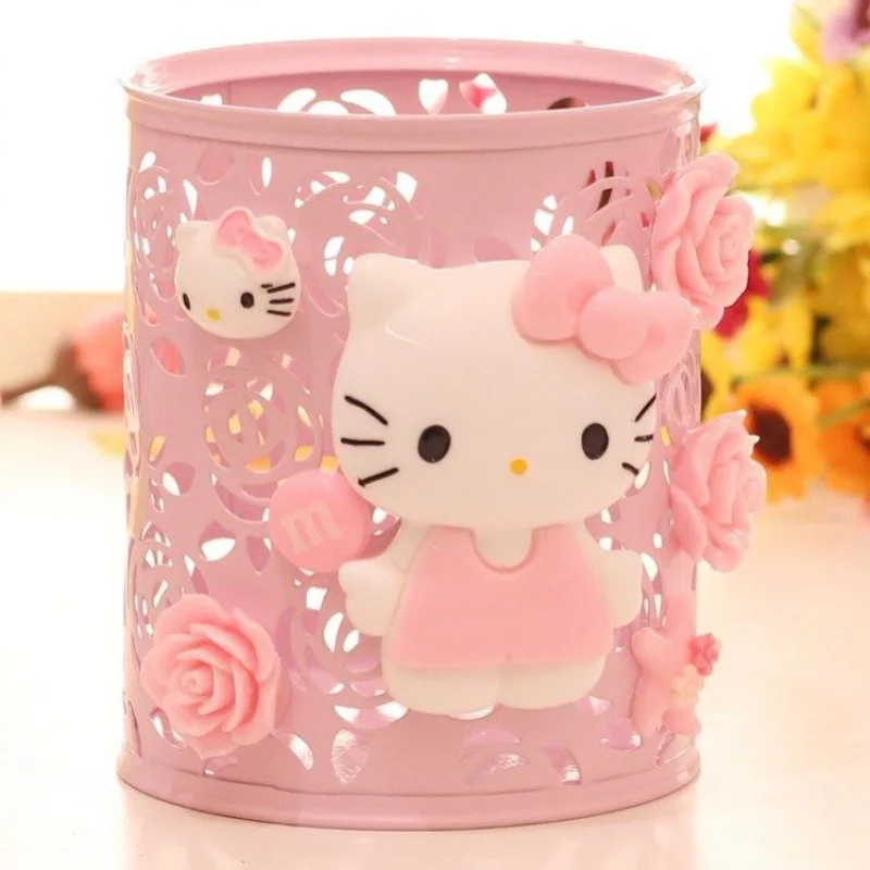 Держатель для ручек Sanrio Hello Kitty с героями мультфильмов, кавайное украшение для стола, держатель для ручек, ведро для хранения кистей для макияжа, праздничные подарки для девочек