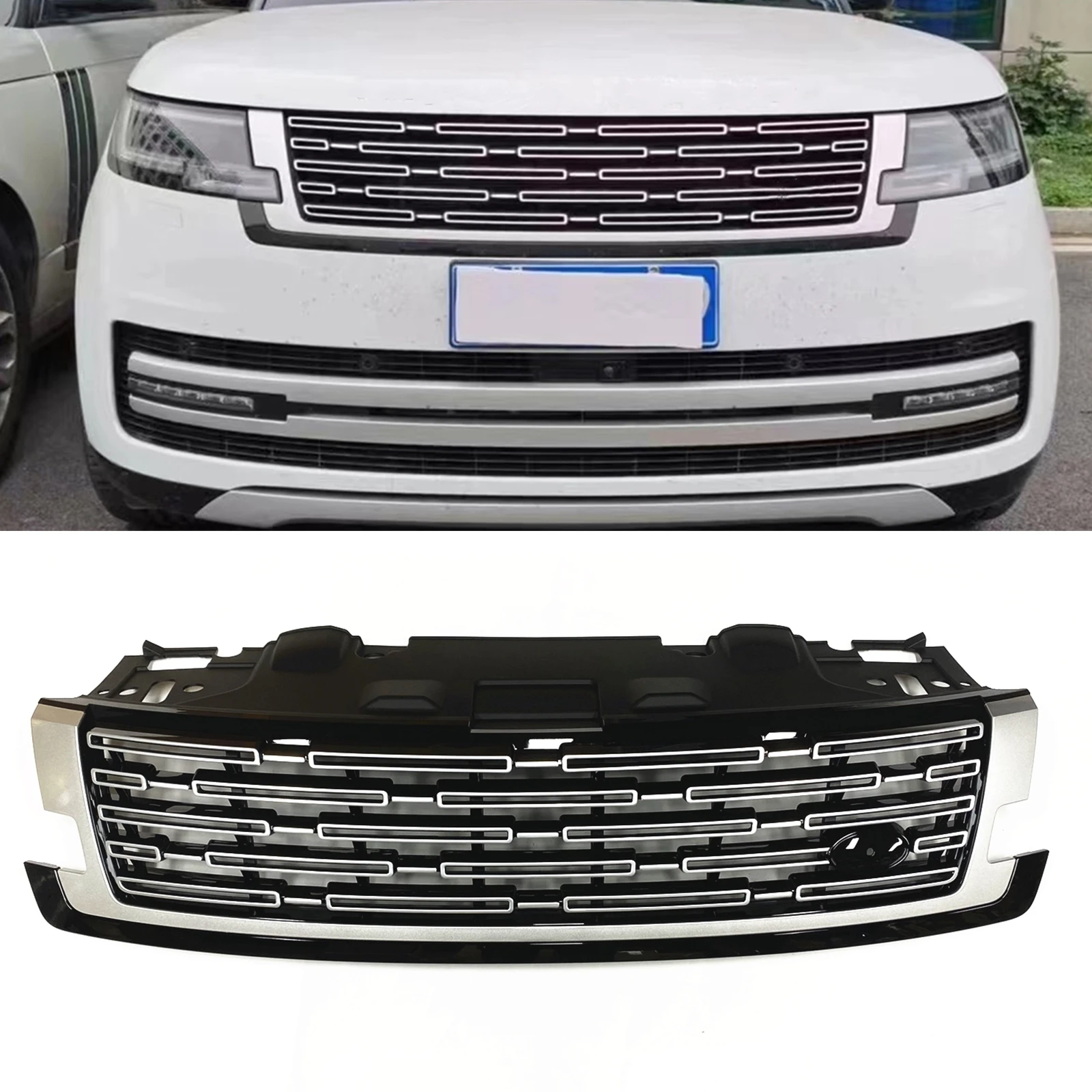 Передняя решетка для Land Rover Range Rover Vogue L405 2023 2024 LRV-08711, серебристый автомобильный верхний бампер, крышка впускного капота, сетчатая сетка