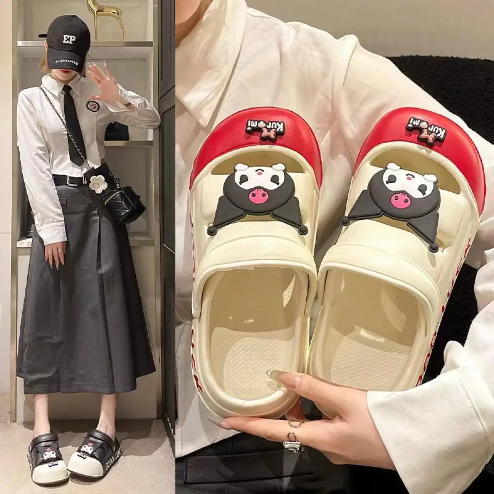 Фото Женские сандалии Kuromi в стиле аниме, тапочки Sanrio Hello Kitty, летние студенческие нескользящие тапочки на толстой подошве с героями мультфильмов для девочек, милый подарок №2