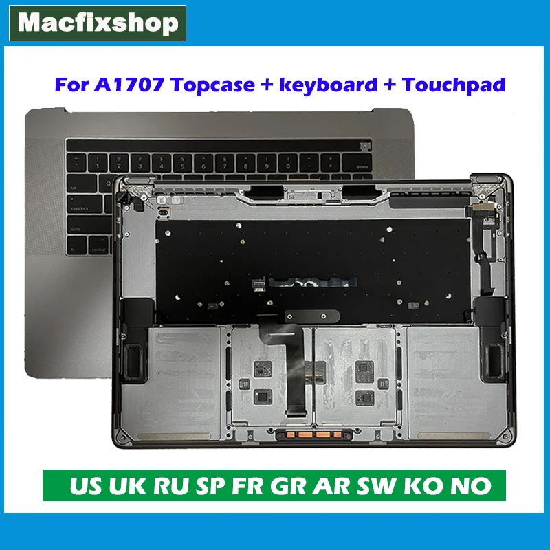 Оригинальный верхний чехол A1707 для MacBook A1707 Topcase EU US UK RU SP FR GR AR Клавиатура с подсветкой Трекпад Сенсорная панель Динамик