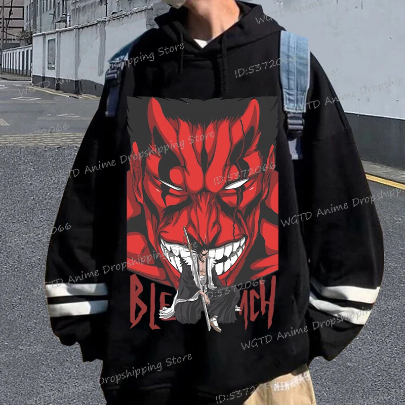 Аниме Bleach Kurosaki Ichigo толстовки Harajuku винтажная уличная одежда с графическим рисунком в стиле хип-хоп с длинным рукавом для мужчин и женщин Bleach Y2K Sudadera