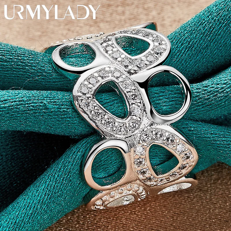 Фото URMYLADY Круглый полый циркон из стерлингового серебра 925 пробы 7-10 #   Кольцо для женщин, свадебное очарование, обручальное модное ювелирное изделие №4