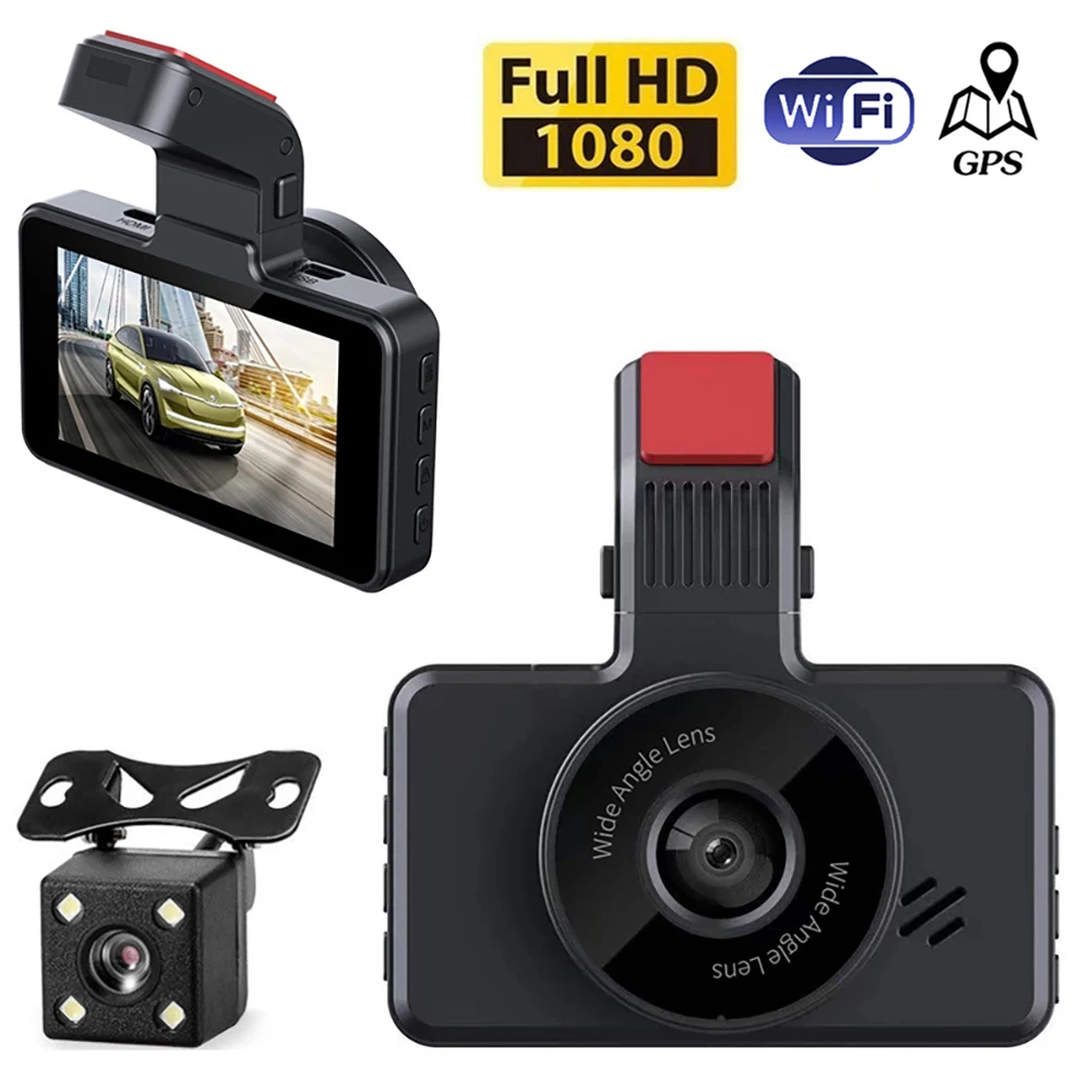 Автомобильный видеорегистратор WiFi Full HD 1080P, видеорегистратор с камерой заднего вида, Автомобильный видеорегистратор с ночным видением, Автомобильный видеорегистратор, GPS-регистратор, Автомобильный видеорегистратор