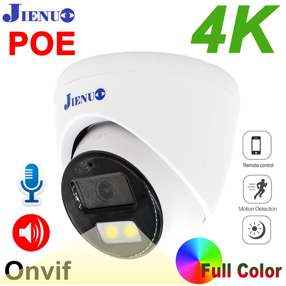 JIENUO 4K POE камера видеонаблюдения для внутреннего домашнего использования с поддержкой Onvif двустороннее аудио 5MP 8MP по...