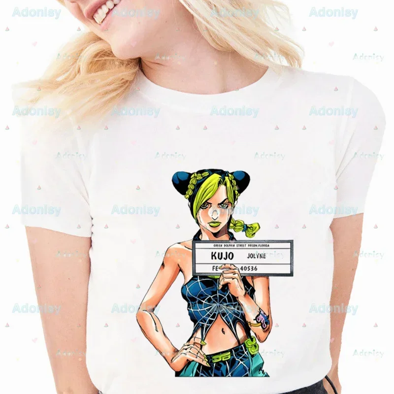 Stone Ocean JOLYNE CUJOH Jojo Bizarre Adventure повседневные футболки топ хипстерские женские рубашки в стиле Харадзюку с короткими рукавами женская одежда
