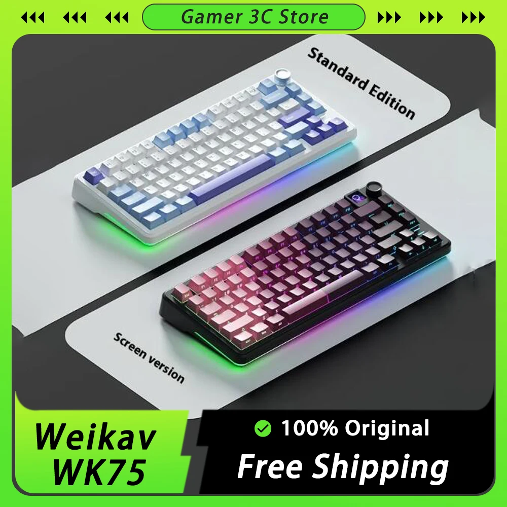 Weikav WK75 Механическая клавиатура Трехрежимная беспроводная клавиатура на заказ 4000 мАч RGB с горячей заменой и экраном Игровая клавиатура Аксессуар для ПК