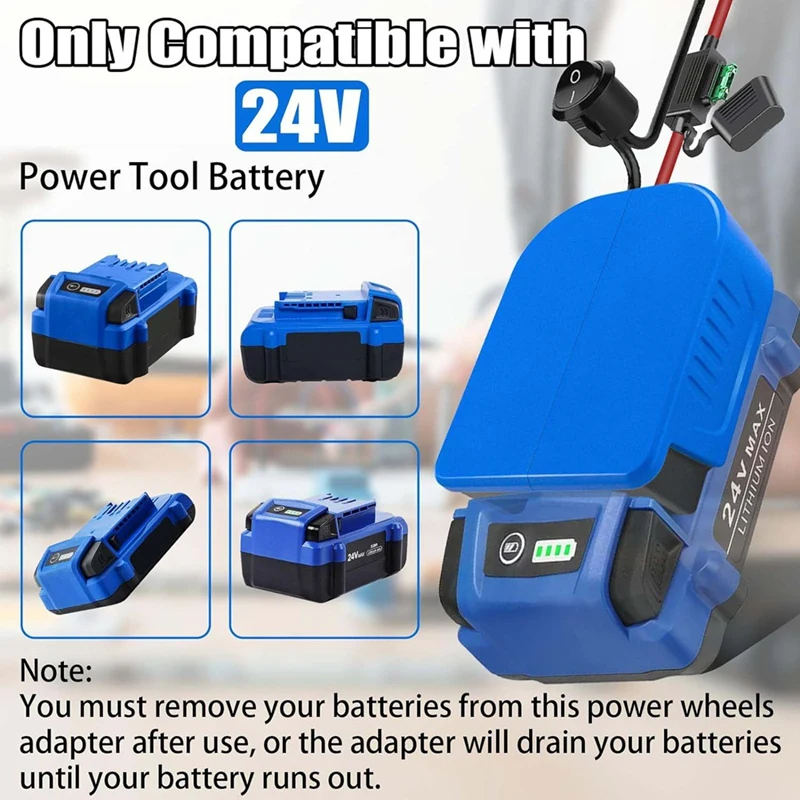 Фото Адаптер для аккумулятора Power Wheels для Kobalt 24 В макс. с предохранителем и проводными клеммами, разъем питания для радиоуправляемого автомобиля №3