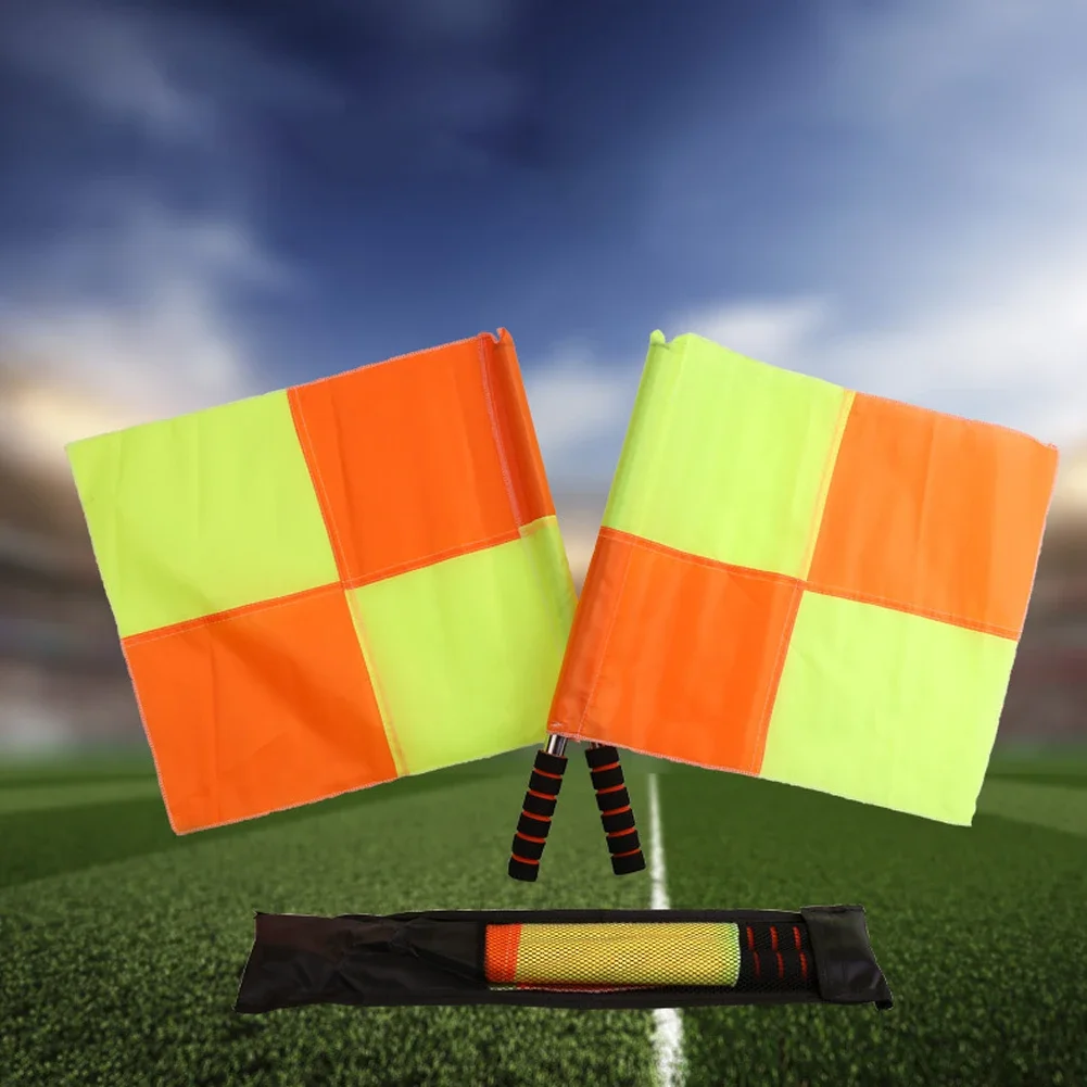 Судейский флажок для футбола Linesman переносное оборудование для рефери, Спортивная трубка из нержавеющей стали, брезент, 1 комплект, 35*35 см, ABS пена
