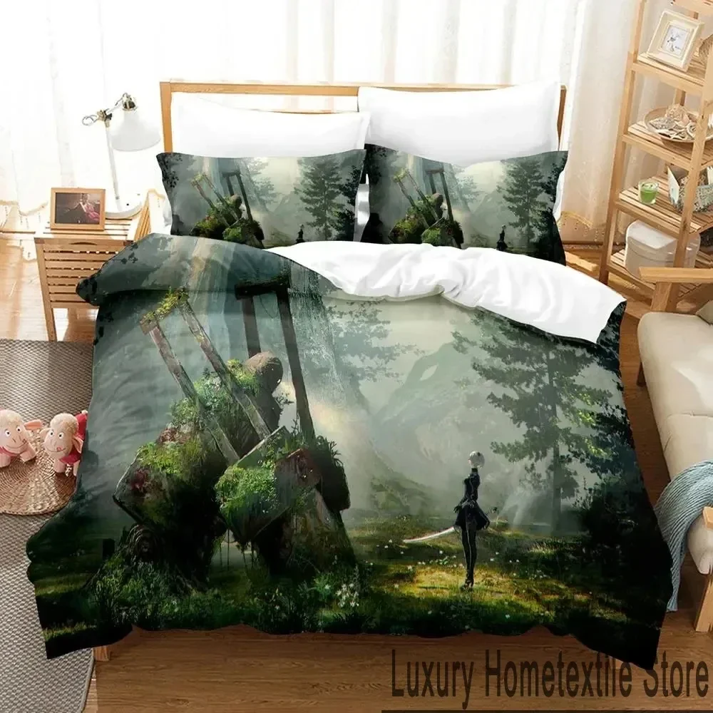 Фото Anime NieR Automata 2B Game Bedding Set Duvet Cover Bed Set Quilt Cover Pillowcase Comforter king Queen Size Boys Adult №3