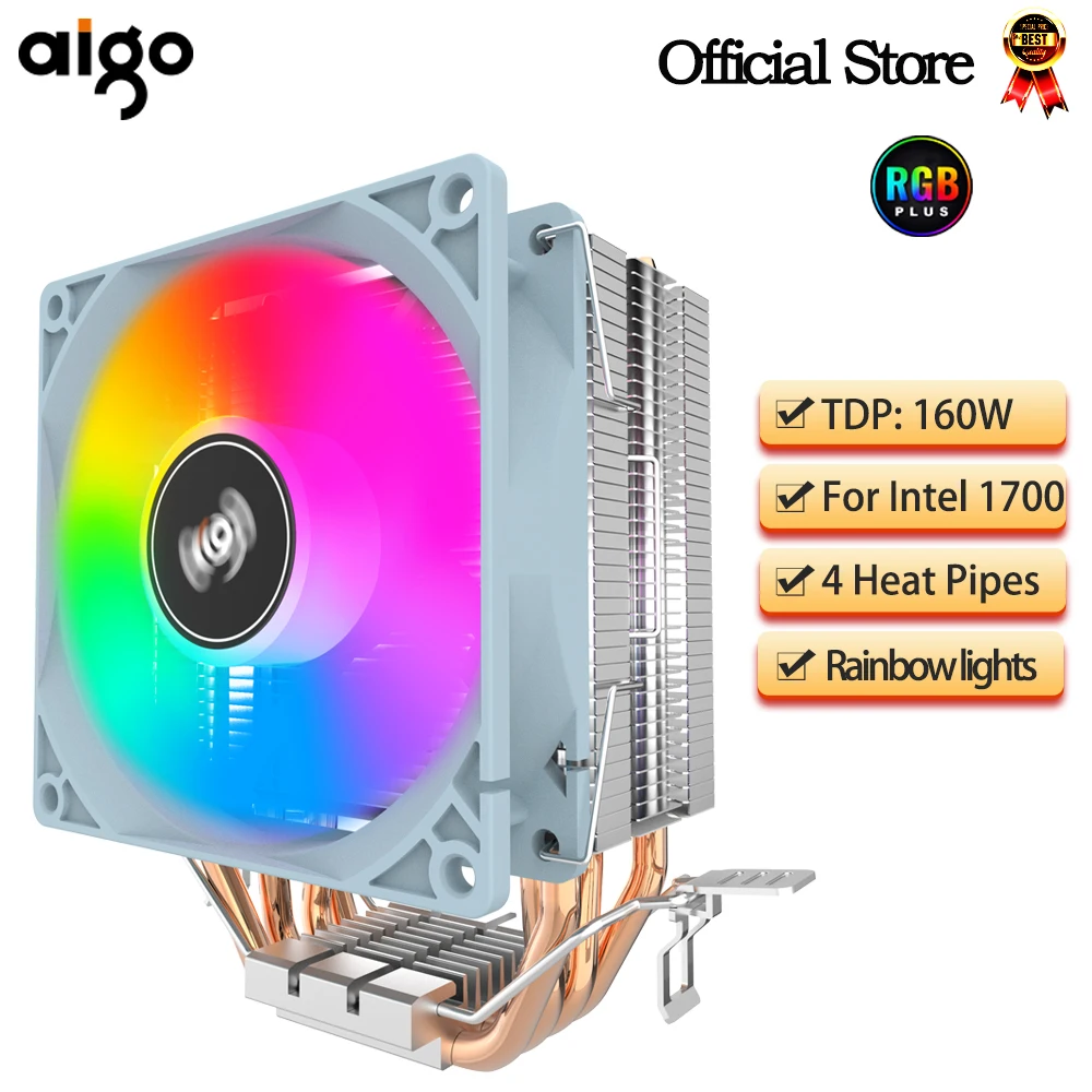 Кулер для процессора Aigo, 2/4 тепловые трубки, Охлаждающий радиатор для ПК, 3 контакта, ШИМ, бесшумный Rgb-вентилятор для Intel 1700 1150 1155 1156 1366 AM2/AM3/AM4 AMD
