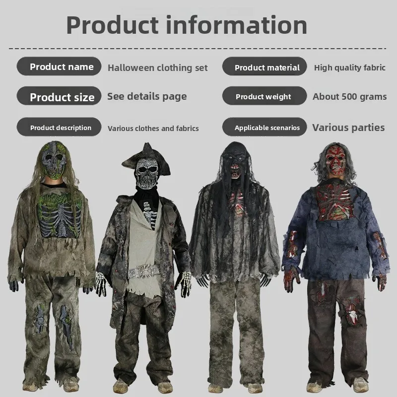 Фото Мальчики Swamp Corpse Skinned Alive, нарядное платье на Хэллоуин, детский костюм скелета Living Dead Zombie №3