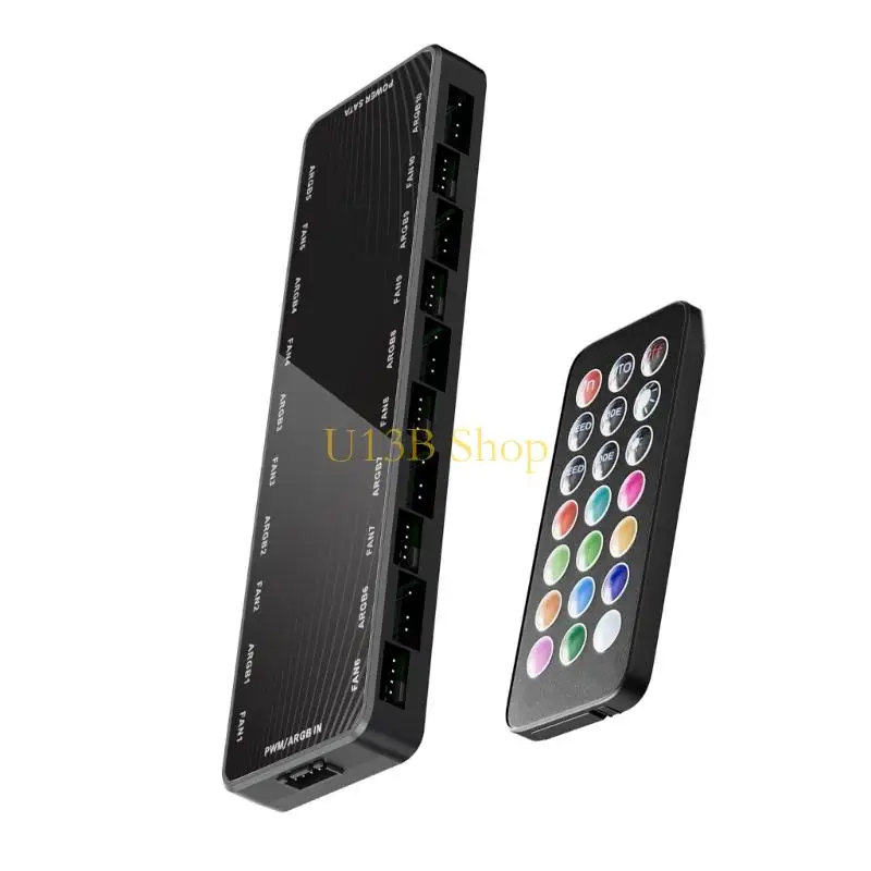 Фото U13B Настраиваемое управление вентилятором ПК 10 Port Argb Pwm Hub с удаленным для геймеров №3