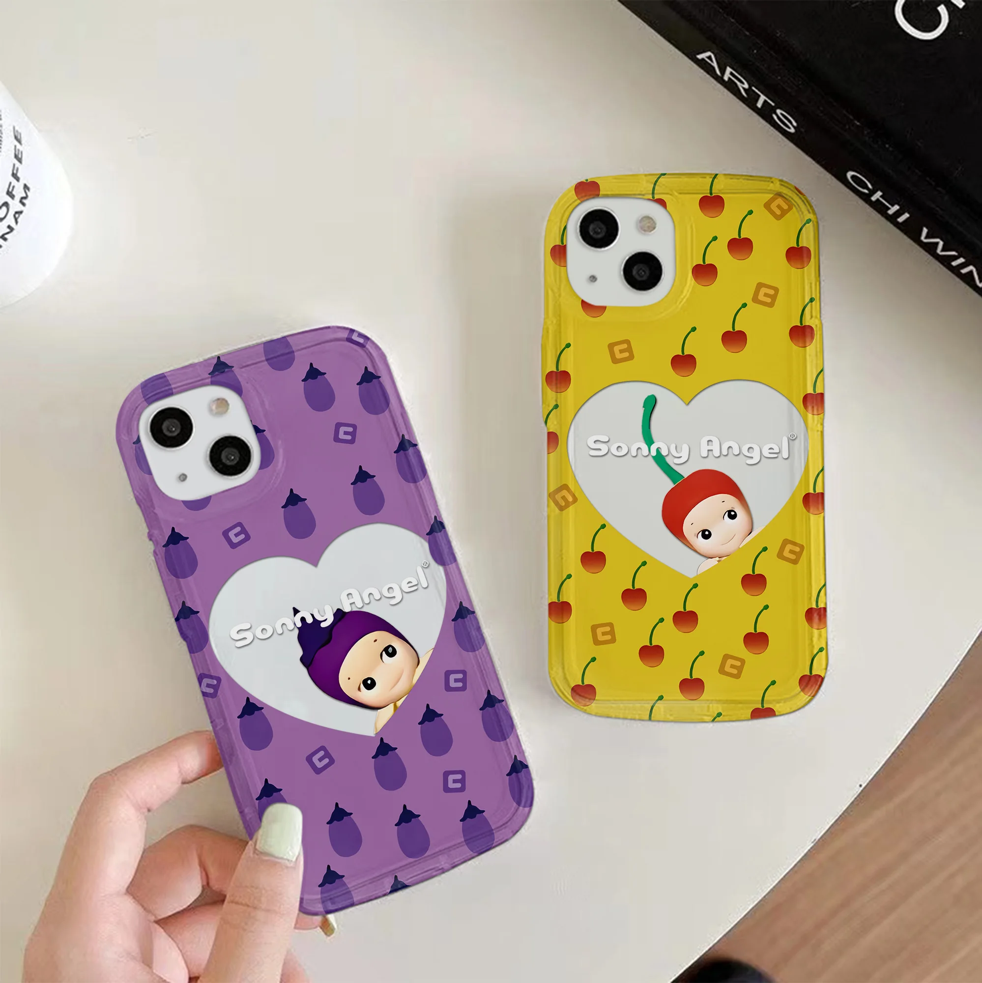 Фото Прозрачный чехол S-Sonnies с изображением ангелов и фруктов для Samsung Galaxy S10, S20, S20, S21, S21, S22, S23, S24, FE, Ультрамодный противоударный чехол с подушкой безопасности №3