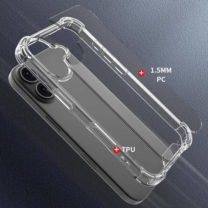 Фото Гибридный противоударный чехол для телефона для iPhone 16, 15, 14, 13 Pro Max Plus, мини-прозрачная жесткая задняя крышка, силиконовый мягкий корпус, прозрачный тонкий №3