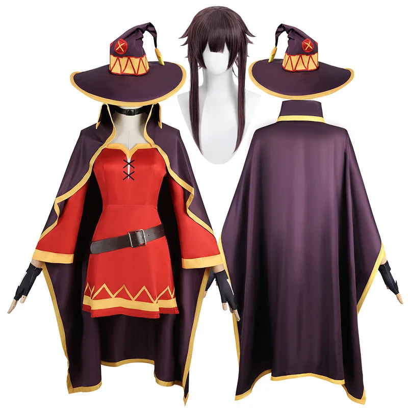 Megumin Косплей Konosuba Божье благословение в этом чудесном мире костюм шляпа плащ женские аниме вечерние платья для ролевых игр наряды