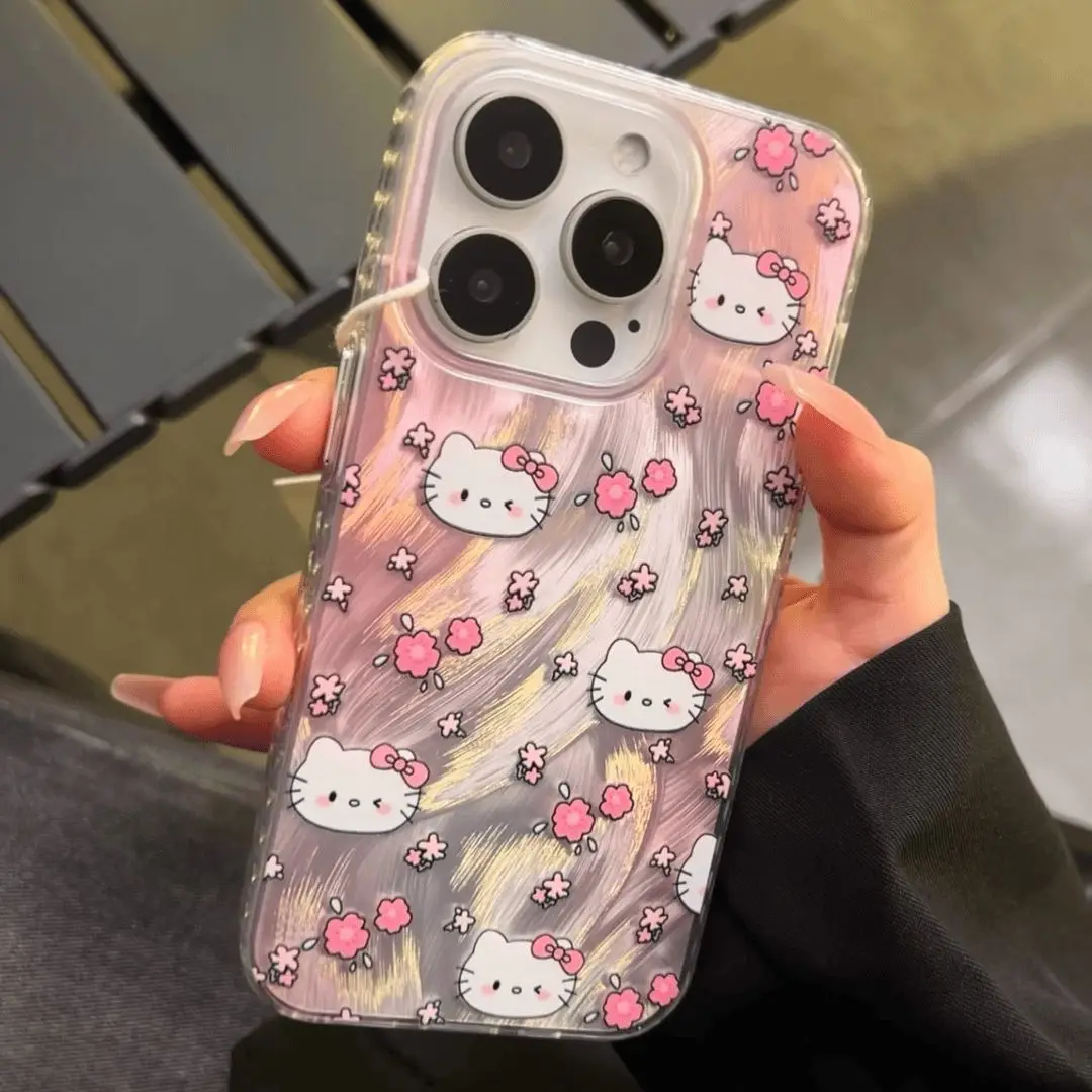 Фото Роскошный чехол для телефона Sanrio с изображением цветов Hello Kitty для iPhone 15 14 13 12 11 Pro Max X XR XS MAX 7 8 Plus милые Мультяшные чехлы для телефонов Y2k №2