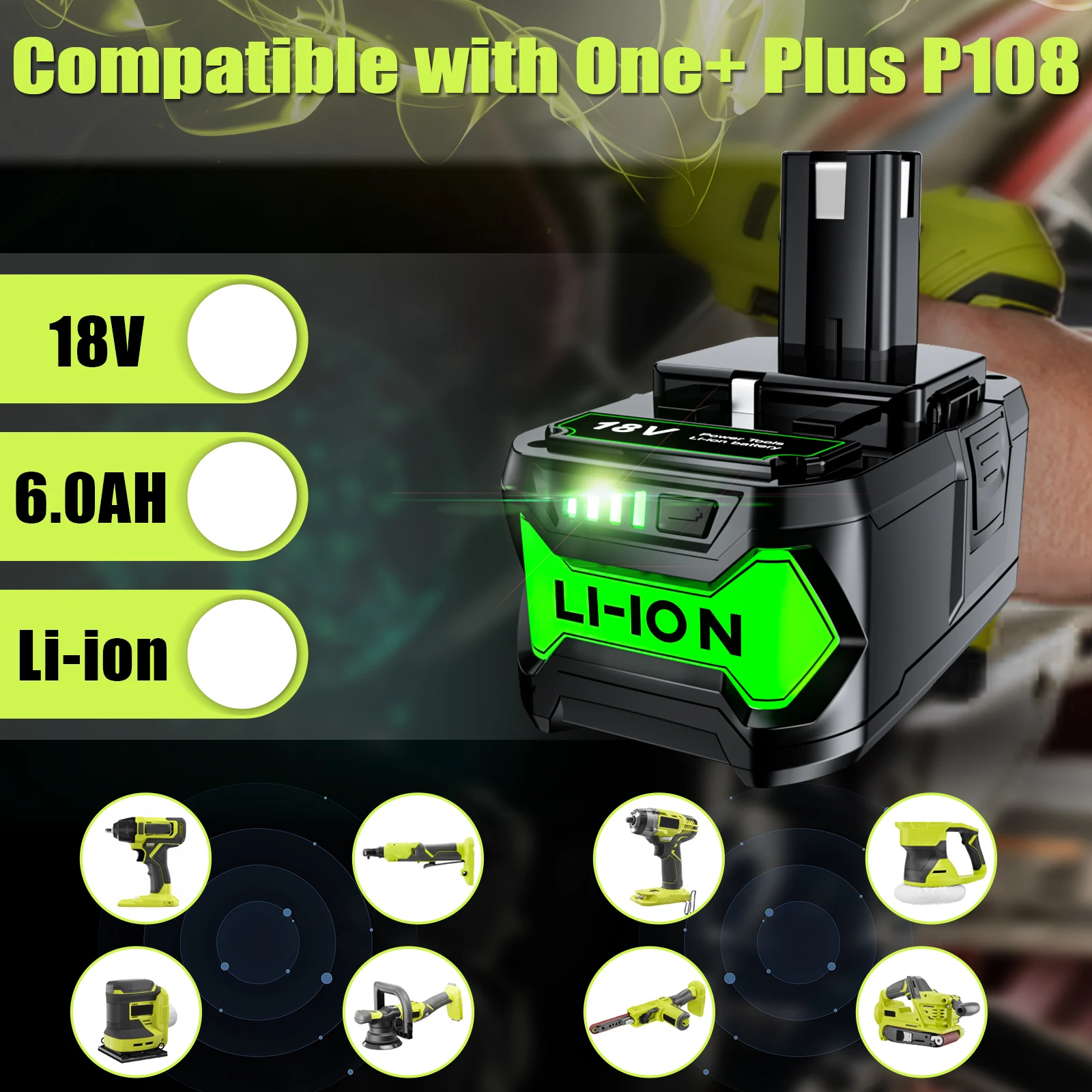 Фото Аккумулятор 9000 мАч для Ryobi P108, литий-ионная аккумуляторная батарея 18 в, BPL1820, P108, P109, P106, P105, P104, RB18L50, аккумулятор для электроинструмента №3