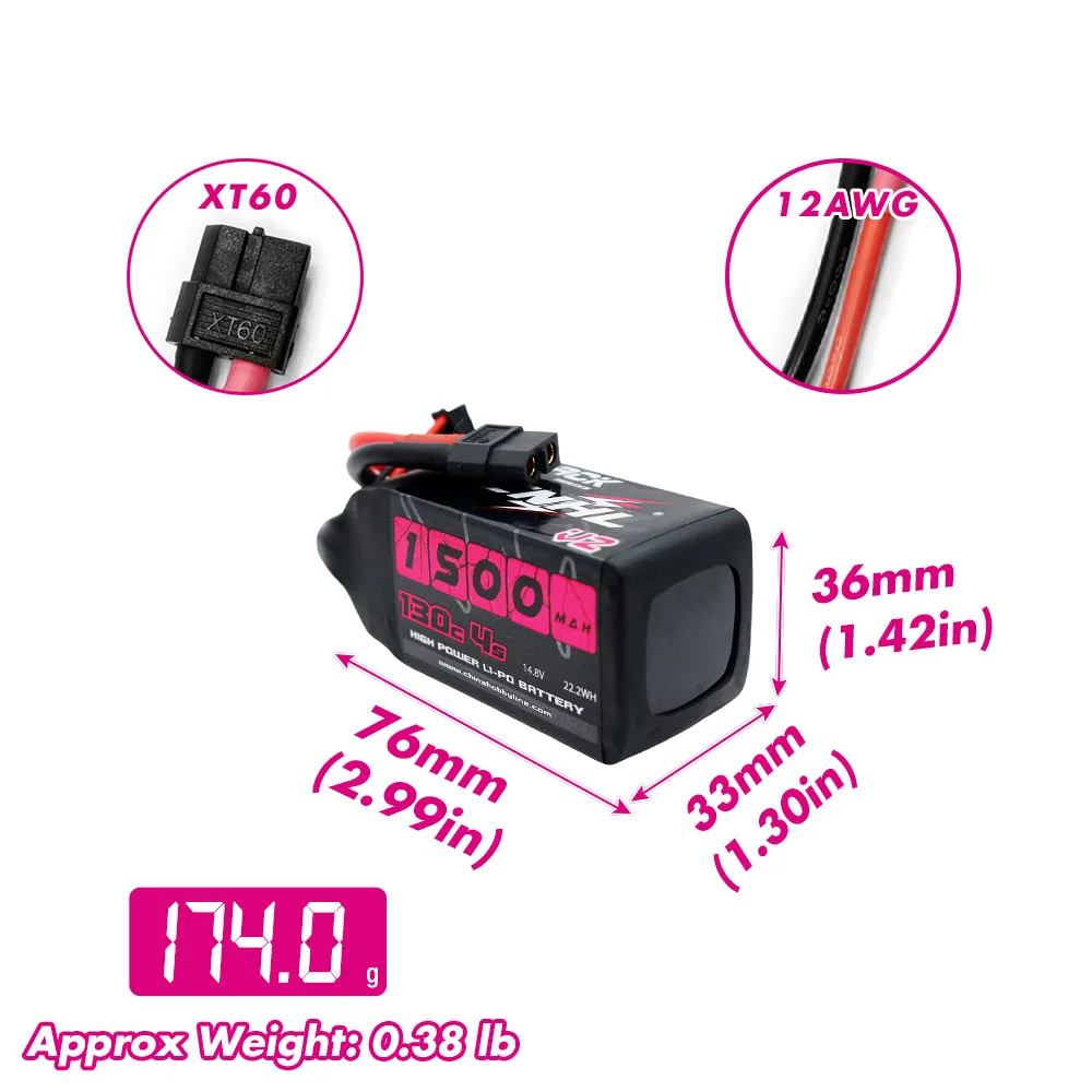 Фото RU Warehouse 2 шт. CNHL 4S 14,8 В Lipo аккумулятор 1300 мАч 1500 мАч 130C с вилкой XT60 №2
