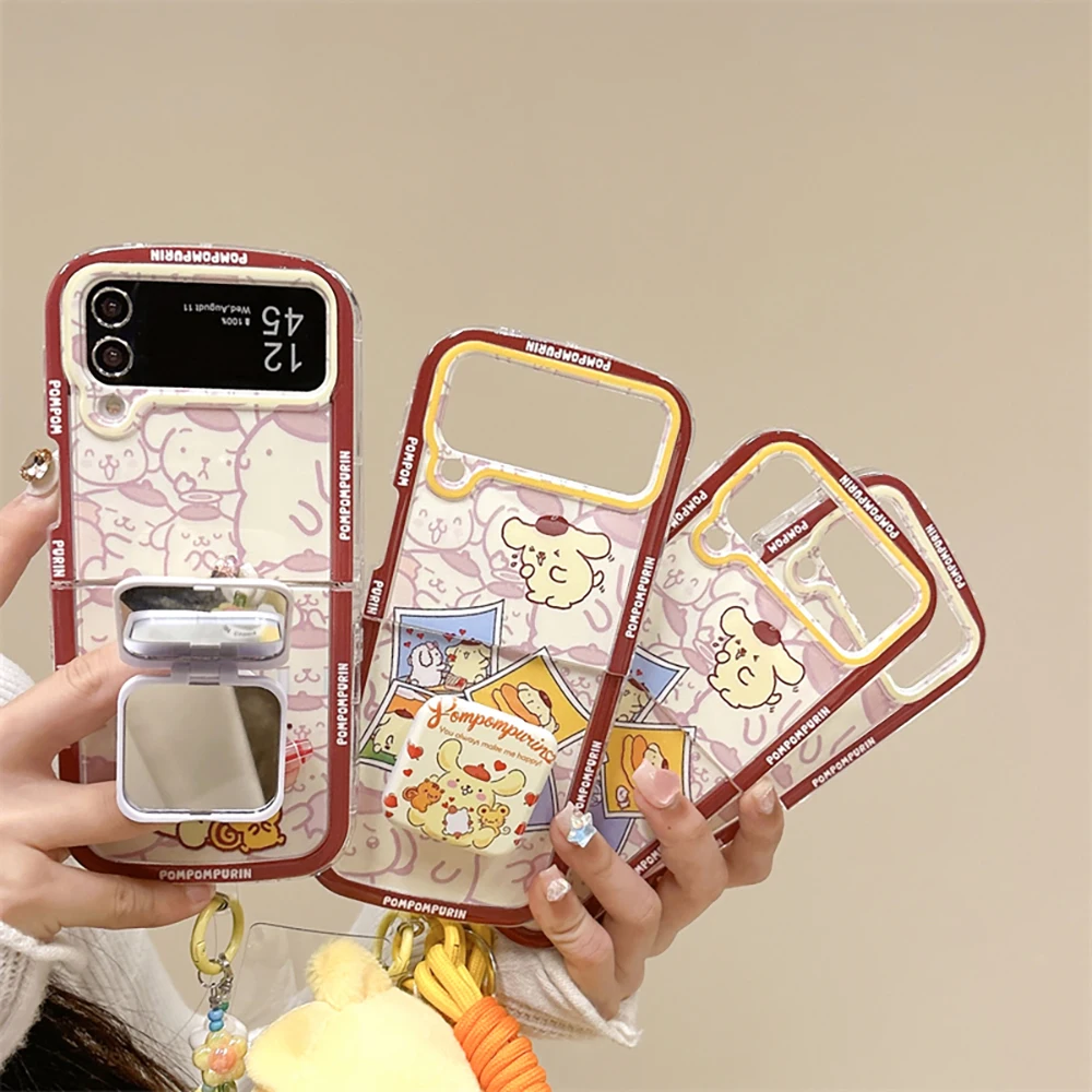 Помпоны Purins обеспечивают поддержку с подвесным чехлом для телефона Samsung Galaxy Z Flip 3 4 Z Flip 5 6 5G PC жесткая Противоударная задняя крышка