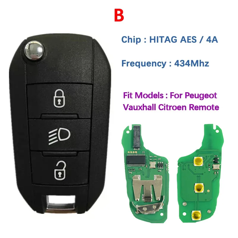 Фото DIYKEY 433 МГц 4A HITAG AES Flip Remote Van Автомобильный раскладной ключ для Peugeot Expert 308 3008 2016+ Citroen C4 Cactus 2014+ HU83 без логотипа №5