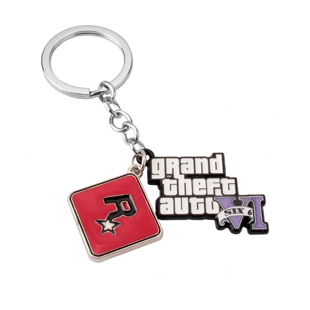 Фото Grand Theft GTA VI Auto6 Эмалированный кулон-брелок для мужчин и женщин Геометрический металлический брелок для ключей Держатель для фанатов Сумка Украшение автомобиля Ювелирные изделия №4