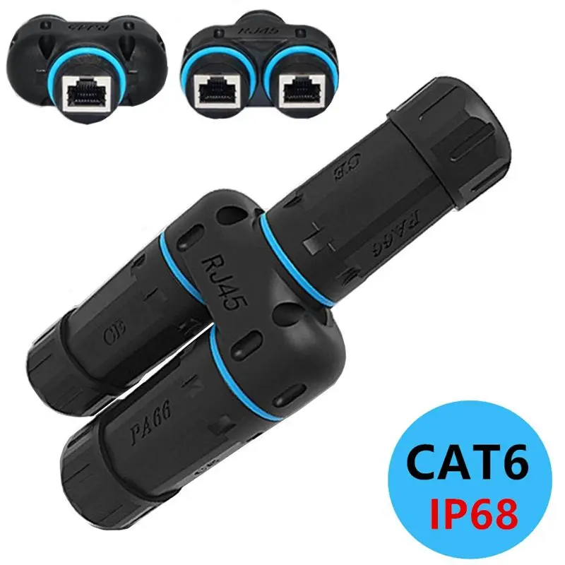 1/2 3-полосный RJ45 3 гнездовая головка IP68 Водонепроницаемый RJ45 8P8C CAT6 Гигабитный кабельный разъем Ethernet Разветвитель 1 в 2 выхода