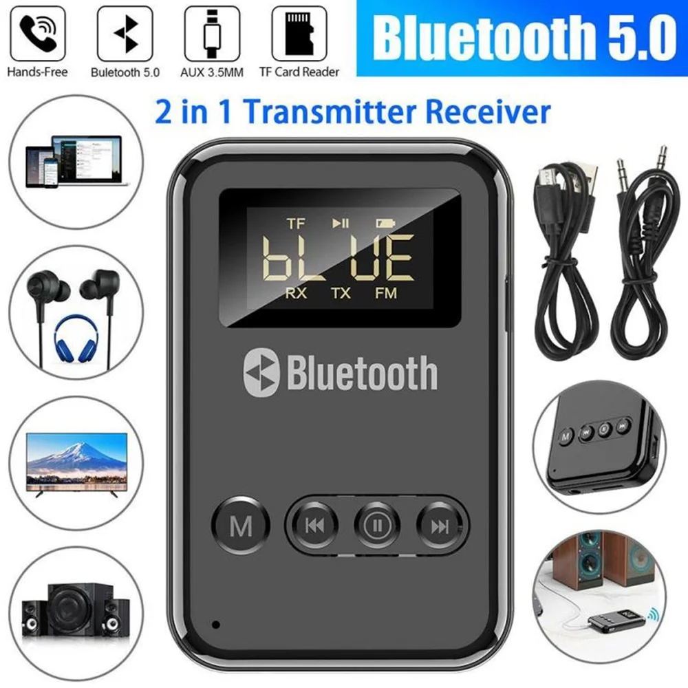 СВЕТОДИОДНЫЙ цифровой дисплей Bluetooth 5,0 приемник передатчик адаптер 3,5 мм AUX MP3 TF HIFI аудио адаптер для ПК ТВ автомобиля дома динамик