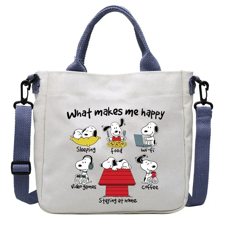 Фото Холщовые сумки с аниме Snoopy, Студенческая сумка через плечо, кавайная ручная сумка, сумки-тоуты, кошельки и сумочки для девочек, подарки для детей на день рождения №5