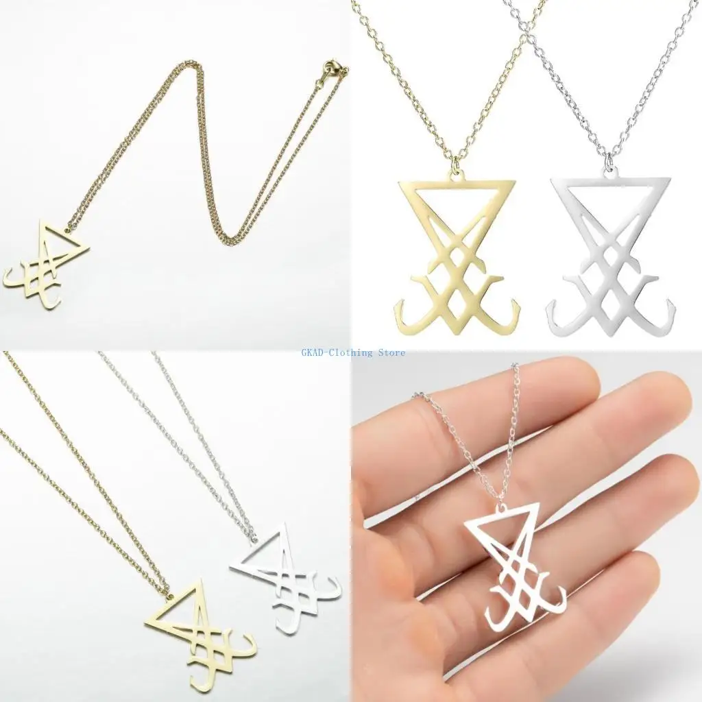 N0PE SATAN SYMBOL Ожерелье из нержавеющей стали Sigil of Lucifer Подвесная цепь для мужчин