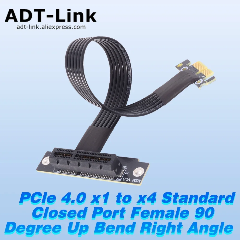 PCIe 4.0 X1 to X4 Extension Cable Right Angle Female Adapter for NVMe SSD LAN USB Cards - Closed Port 90 Degree up Bend