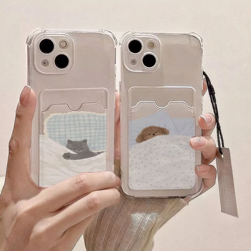 Чехол для телефона Cute Sleep Dog Cat Couple для OPPO Reno 12F 13F 13 8 7 6 Pro A18 A38 A58 A98 A78 A60 A3 A5 Pro A3X A54 Wallet Cover