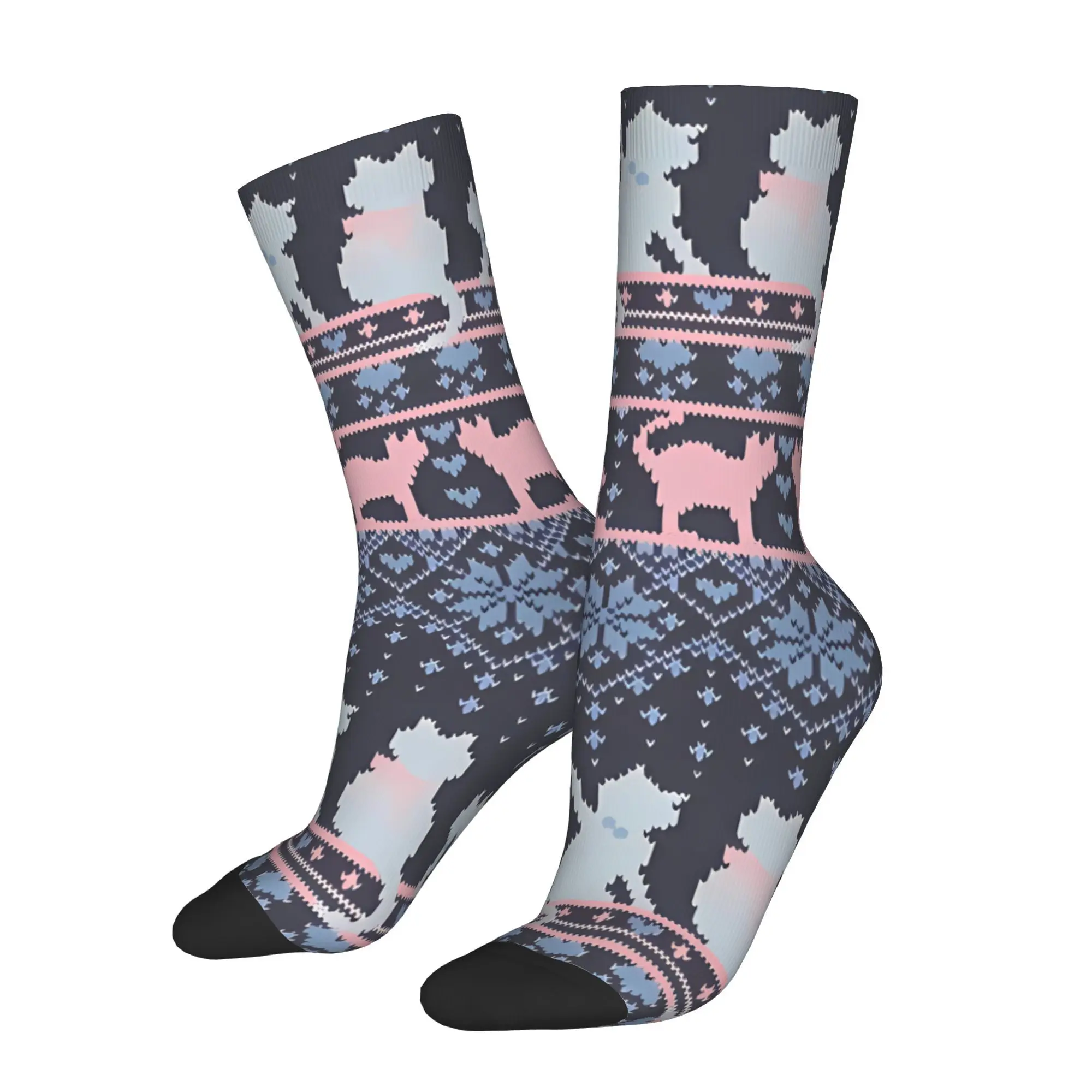 Носки Fair Isle Knitting Cats Love с принтом, мужские модные полиэстеровые носки